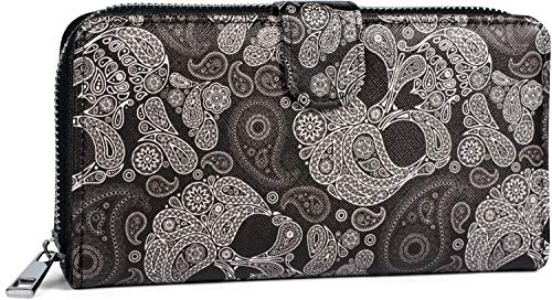 styleBREAKER Portefeuille Femme avec imprimé Cachemire tête de Mort, Fermeture éclair et Bouton Pression, Portefeuille 02040135, Couleur:Noir-Blanc