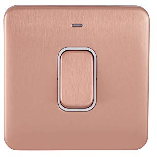 Schneider Electric Lisse Screwless Deco GGBL4011WLCS Einzelner Lichtschalter, doppelpolig, mit Neonanzeige, helles Kupfer mit weißem Einsatz