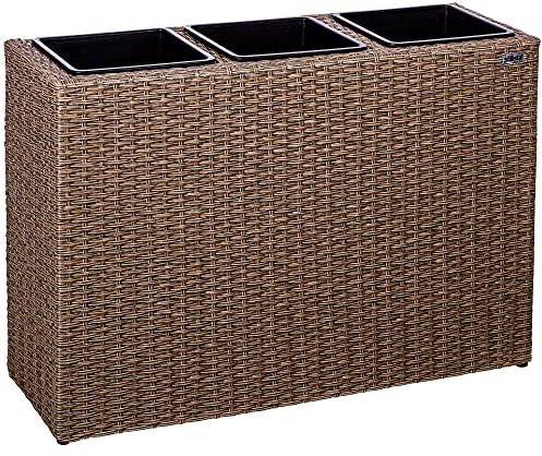 STILISTA Pot de Fleurs en Poly rotin tressé 84 x 29 x 60 cm y Compris Pot intérieur et écoulement d'eau, en 4 Couleurs différentes, Couleur crème