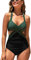 CUPSHE Damen Badeanzug Wickel Push Up Bademode Raffung Bauchweg Cut Out Einteilige Strandmode Swimsuit Grün/Schwarz L