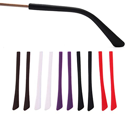 5 Pairs Silicone Eyeglass End Tips, Anti-Slip Ear Sock Pieces Tube, for Thin Metal Eyeglass Sunglasses Legs, Brown, White, Purple, Black, Red