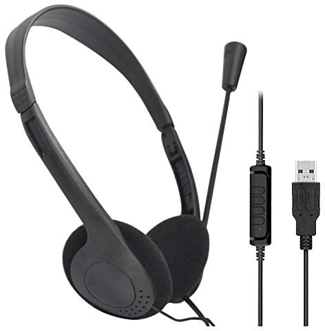 USB Headset with Microphone Noise Cancelling & Audio Controls, USB Wired PC Headphone Super Light & Comfort,For Skype,Webinar,Call Center,Online Teaching,Gaming,PC