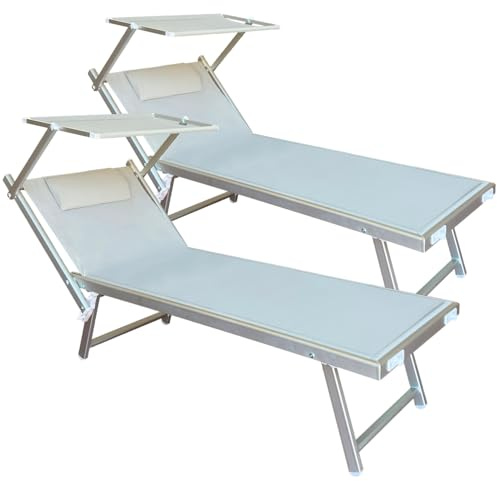 ZIK - 2 Lettini da Spiaggia Professionali, Sdraio da Spiaggia Pieghevole, Leggera, in Alluminio, Schienale Regolabile (189x60x38cm) Lettino Prendisole da Giardino, Mare, Piscina, Balcone (2X Grigio)