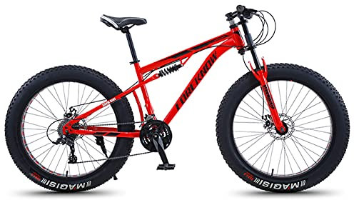 NENGGE Jugendfahrrad 26/24 Zoll Mountainbike Fahrrad Vollfederung MTB Jugend Fahrrad für Erwachsene, Mädchen, Jungen, Herren und Damen, Großer Reifen Fatbike,Rot,24 Inch 30 Speed