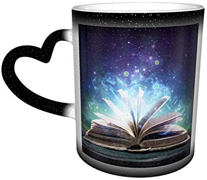 Oaieltj Mug amusant qui change de chaleur, motif livre magique et lumineux personnalisé sensible à la chaleur, tasse à thé, tasse à café magique