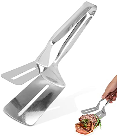 Doppelseitiger Spatel Steakzange, Griddle Spatel, Schaufel Clip Aus Edelstahl, Multifunktionale Geschlitzte Küchenzange, Edelstahl-Wendezange Für Brot, Hamburger, Grill, Fleisch, Etc.