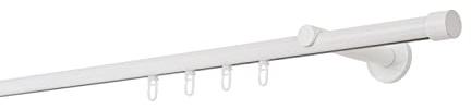 ondeco Gardinenstange auf Maß Innenlauf 20mm Cap 1-lauf Vorhangstange Wandträger 12cm Stilgarnitur Gleiter für Vorhänge Weiß 250cm