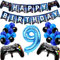 Geburtstagsdeko Jungen 9 Jahre, Gamer Deko Geburtstag, Happy Birthday Girlande Banner Deko Junge, Gamecontroller Luftballons Schwarz Blaue Ballons Set für Kinder Videospiel Thema Party Zubehör