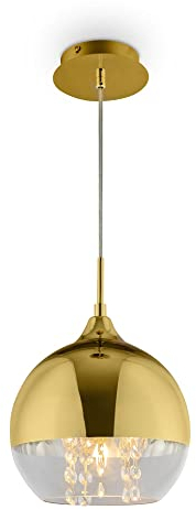 MAYTONI DECORATIVE LIGHTING Moderne Pendelleuchte 1-flammig, Gold, echte Kristall-Behänge, Glas Kugelschirm, Höhenverstellbar, für 1 Leuchtmittel E27 60W nicht inkl.
