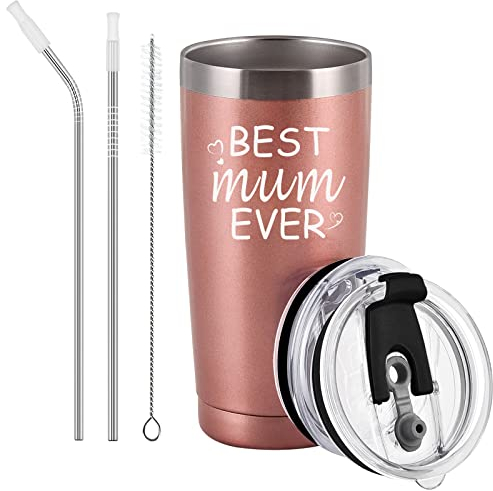 Livole Mothers Day Gifts for Women, Mom, Step Mom, Her, Birthday Gifts from Daughter, Son, Best Mum Ever Mug, Christmas Secret Santa Presents, 20oz 600ml Stainless Steel Insulated Coffee Mug Travel