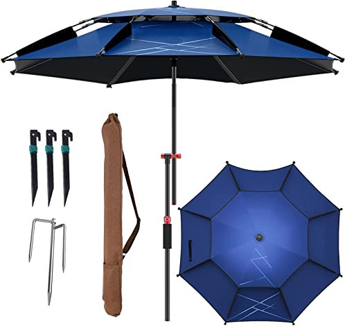 LIGUOYI Sonnenschirm UV-Schutz Fischerschirm 2 M/2,2 M/2,4 M Kippbar Outdoor Gartenschirm, Beach Umbrella Höhenverstellbar Tragbar Mit Tragetasche, Stabiler Schirm, Sturmfest Fishing Umbrella