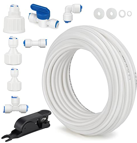 Kühlschrankschlauch 15m Wasserzulaufleitung Universal Anschluss Set Wasserzulaufleitung Wasserschlauch Schlauchverbinder für Umkehrosmoseanlage Kühlschrank Wasserfilter Schlauchverbinder(1/4)