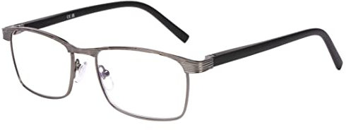 DOOViC Lesebrille Metallgestell für Herren/Damen mit Blaulichtfilter Grau Eckig Dünner Rahmen Lange Bügel Lesehilfe 1.5