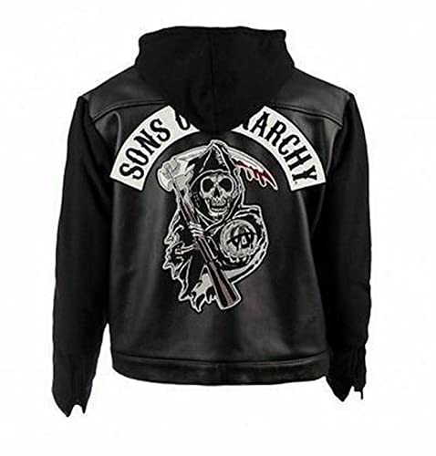 Herren Cosplay SOA Son of Anarchy Biker Club California Kunstleder Jacke - Westen & Hoodie für Männer, SOA Jacke schwarz - Kunstleder, L