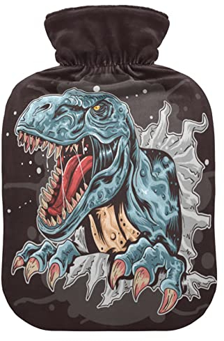 Oarencol Blaue Dinosaurier Dino Wärmflasche Wärmflasche mit Bezug für Warm- und Kaltkompresse 1 Liter
