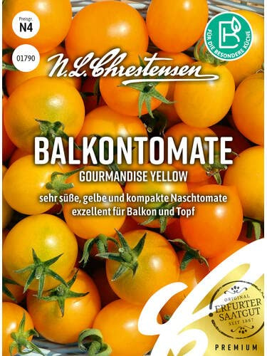 Chrestensen Tomate Gourmandise Yellow Samen, 30cm | Gelb Zuckersüß, Balkontomate Zwergtomate, Topf Ampel Terrasse, Lycopersicon esculentum Saatgut, Samenfest, Buschtomate