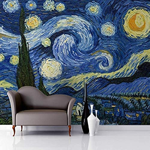 3D Tapete Für Wand Sternennacht Van Gogh Kunstwand Für Wände Hintergrund Großes Wandbild Wohnzimmer Tapeten Wohnkultur Fototapete 3D Effekt Wohnzimmer Schlafzimmer Kinderzimmer-430Cm×300Cm