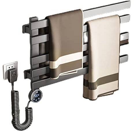 Heated Towel Rail Freestanding Small Radiator Towels Holder Self Adhesive Waterproof White for Bathrooms Indoor (Grey digital display 1)