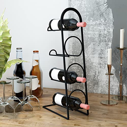 [en.casa] Portabottiglie da Tavolo (AxLxP) 43,5 x 11,5 x 21 cm Cantinetta Autoportante per 4 Bottiglie di Vino Supporto in Metallo - Nero