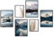 decomonkey | 6er Poster Set OHNE Bilderrahmen | Natur Landschaft | 2 x DIN A4 & 4 x DIN A3 | Wohnzimmer Schlafzimmer Wandposter Blider Collage Modern Wanddeko Berge See Pampasgras Blau Beige