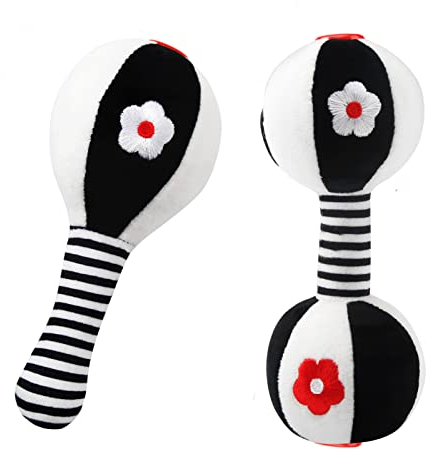 JoyLife Juguetes Bebes 0 3 6 12 Meses, blanco y negro Pesa sonajeros de felpa uguete Actividades Regalos para Bebe Recien Nacidos Niños Niñas 0+ Mes - 2 Piezas