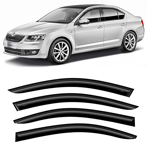 CLIM ART Windabweiser für/kompatible mit Skoda Octavia 2013-2019 (III) - Stick-on Regenabweiser - Autofenster Sonnen-& Regenschutz - Windabweiser Autofenster - Einfache Montage - Garantie 4 Set