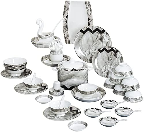 Juegos Combinados de Porcelana Juegos de vajilla de Porcelana marmoleada Juego de vajilla de 60 Piezas para 6-10 Personas