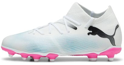 PUMA Future 7 Match FG/AG JR Soccer Shoe, White Black-Poison PINK, 30 EU
