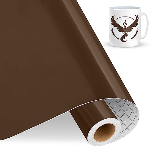 IModeur Vinylfolie Plotter Braun, 30.5cm x 457.5 cm Glänzend Braun Plotterfolie selbstklebend Vinyl, Braun Plotterfolie Vinyl für Cricut, Silhouette Cameo, die meisten Schneidemaschine