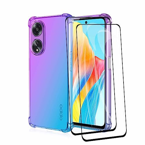 HAOYE Cover per OPPO A98 5G + 2 Vetro Temperato, Custodia in Trasparente TPU, [Rinforzare la con Angoli] Custodia Silicone Morbida Ultra Sottile Case (Viola/Blu)