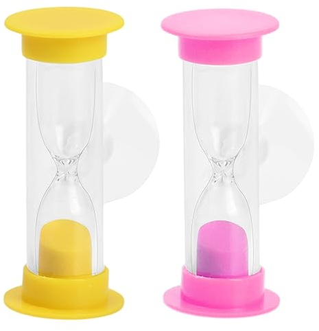 Vesaneae 3 Minutes Couleur Sablier,Lot de 2 sabliers pour Enfants,Minuterie de Cuisine,Dents des Enfants brossage sablier avec Ventouse,Sablier Minuterie