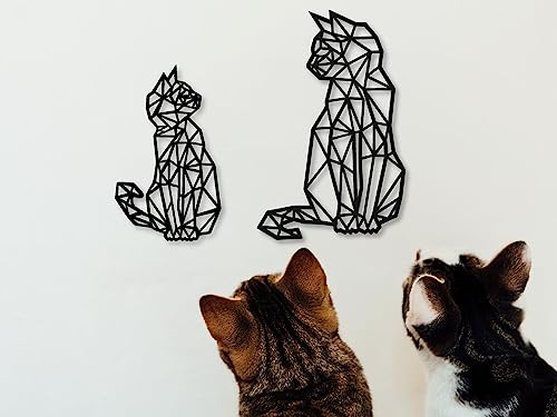 VAILLA Wanddeko Katze aus Holz 3D – Wandbild Wohnzimmer Schlafzimmer Büro | MDF Sperrholz, Lasergeschnitten, Katzenmotiv Tierbild, 5 Größen, Schwarz Silber Gold, personalisierbar, Kinderzimmer Flur