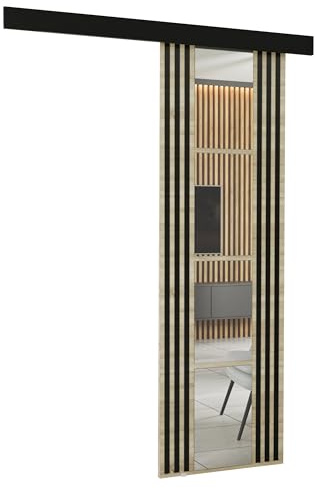 KIER FURNITURE Wandschiebetüren mit Spiegeln EMPI 70 – Schiebetür Komplettset Schiene Komplettset Mit Tür – Zimmertüren Mit Zarge Komplett - B76xH205xT1,6 cm - Sonoma Eiche