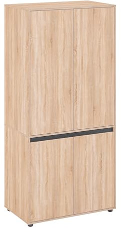 KOMTO Kleiderschrank Klein in Sonoma Eiche - Schrank Schlafzimmer Kinderzimmer Mehrzweckschrank mit 4-türig & 2 Fächer Garderobenschrank Flur | Drehtürenschrank Cube 90 x 192 x 53 cm