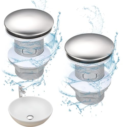 Zeuwets Desagüe Lavabo sin Rebosadero, 2 Unidades Válvula Desagüe Lavabo, Desagüe de Lavabo Universal para Baño y Aseo, Válvula de Desagüe Lavabo Click Clack, Plateado