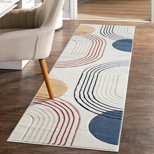 carpet city Teppich-Läufer Kurzflor Multi - 80x300 cm - Moderne Flur-Teppiche Geometrisch, Kreis-Muster mit 3D-Optik - Flachflor Bodenbelag Deko Schlafzimmer, Diele, Eingangsbereich
