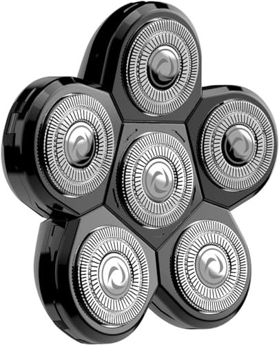 Kibiy 6D Ersarzkopf für Glatzen Rasierer Herren elektrisch, mit 6 Doppelring & selbstschärfende, IPX7 Wasserdicht, schwarz