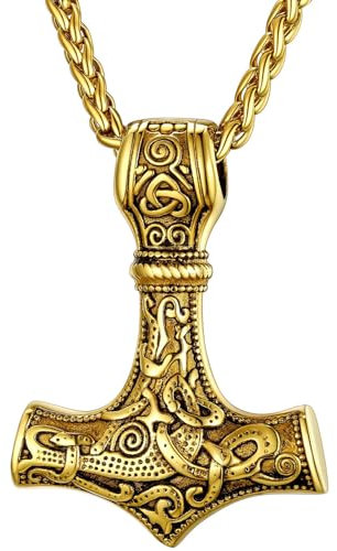 Thor Hammer Kette, Thors Hammer Halskette, Wikinger Kette, Wikinger Kette für Herren,Thors Hammer Anhänger Mit Keltischer Knoten, Keltischer Knoten Thors Hammer Ketten, 60cm Kette, Kette Herren