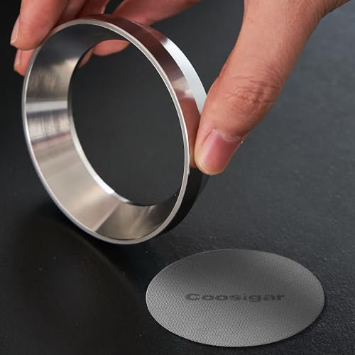 Coosigar 58mm Espresso Dosing Funnel and Puck Screen Set,Stainless Steel Coffee Dosing Ring Compatible with 58mm Gaggia E61 Portafilter.Reusable 1.7mm Thickness Puck Screen.(Stainless Steel)