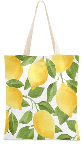 FRODOTGV Canvas-Tragetasche, Aquarell-Gelb, Zitrone, für Damen, wiederverwendbare Einkaufstasche, niedliche Geschenke, Tragetasche, einfarbige Tragetasche, Aquarell, gelbe Zitrone, 1 Size