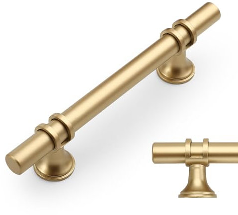 Amerdeco 10 Pack Gold Cabinet Pulls 3.75 Inch(96MM) Hole Centers Kitchen Cabinet Handles Cabinets Hardware Drawer Pulls AM002