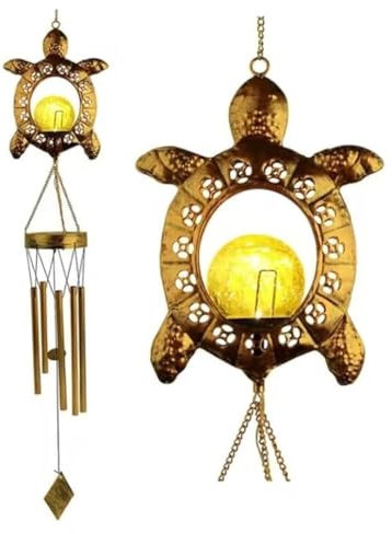 Sea Turtle Solar Wind Chimes, Waterproof Color Changing Crackle Glass Ball Wind Chimes Solar Lights with LED Light for Mom/Grandma Birthday Gift Yard Garden Decoration