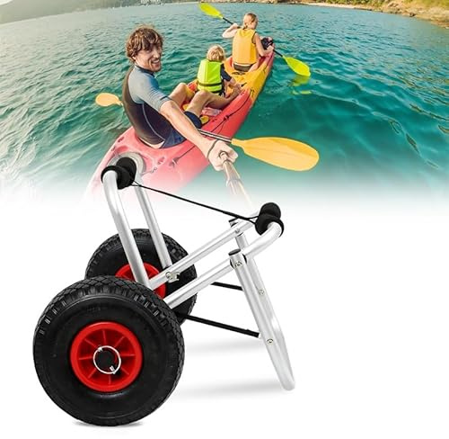 Fiqops Chariot de kayak en aluminium pliable jusqu'à 80 kg, chariot de transport pour bateaux, canoë ou kayak, chariot de bateau avec sangles de serrage, chariot de kayak portable, chariot de bateau