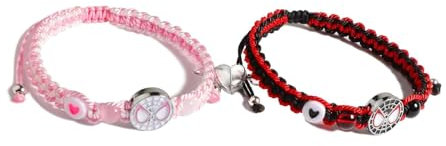 GAUEIOUR Braccialetto dell'amicizia intrecciato Spiderman, braccialetto coordinato con amore, braccialetto con ciondolo a forma di uomo ragno regolabile per anima gemella amico, adjustable, Nylon,