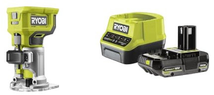 Ryobi - Affleureuse à bois 18V - 30 000 tr/min - pince 6 mm - course berceau 38 mm & 1 batterie ONE+ lithium+ 18V - 2Ah et 1 chargeur rapide 2A - RC18120-120CG
