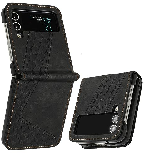 JayModCase Case for Samsung Galaxy Z Flip 3 5G with Screen Protector, Flip Wallet PU Galaxy Z Flip 3 5G cover [Card Holder] [Magnetic Closure] [Kickstand] 360 Shockproof Protective Case - Black
