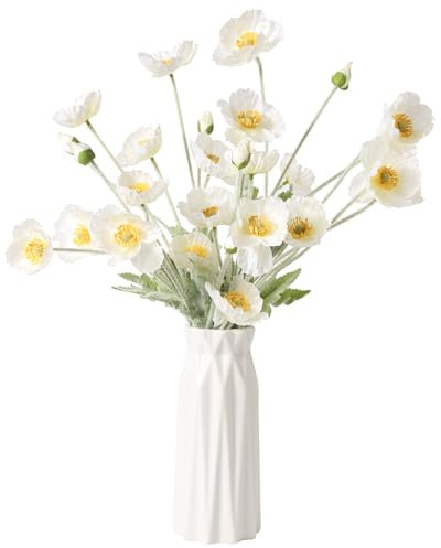 DuHouse Künstliche Mohnblumen, Seidenmohnblumen für Zuhause, Tischdekoration, Büro, Hochzeit, 6 Stück (Weiß)