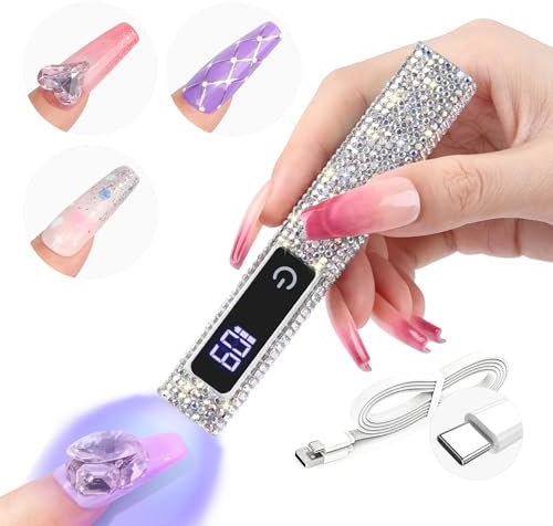 Saviland U V Lampe für Gelnägel, Mini U V Lampe für Nägel【Schützen Sie die Haut】【Wiederaufladbar】Klein LED Nagellack Trocknergerät für Nagellack Aufbaugel Nail Tips nagelkleber(Silber Diamant)