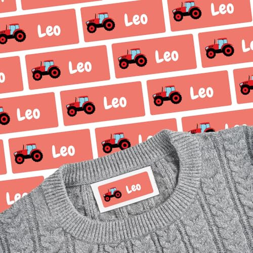 Etiketten mit Traktor-Motiv für Shirts & Co (125 Sticker) – Namensetiketten für deinen Rucksack oder Textilien – Geeignet für die Waschmaschine, Spülmaschine, Geschirrspüler – 30 x 13 mm