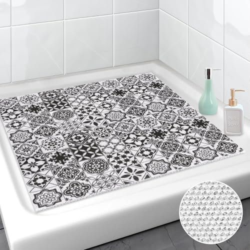 Lurowo Duschmatte rutschfest 75x75 cm, Duschmatte PVC-Luffa, Weich Komfort Duscheinlage rutschfest, schnell trockend Antiruschmatte Dusche für Badezimmer Duschwannen (Schwarz, 75 x 75 cm)